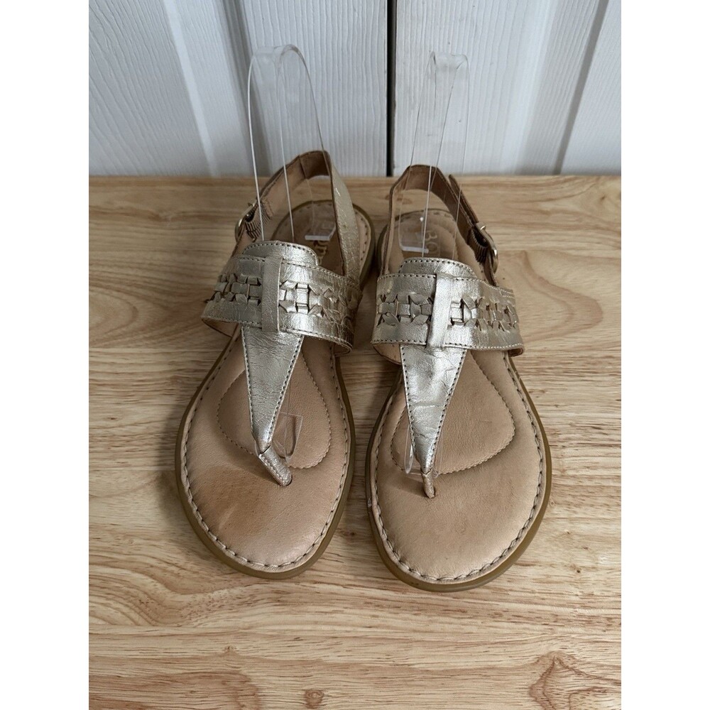Born Sandals Size 6 Womens Gold Leather Thong Slip On Strappy Comfort Shoes